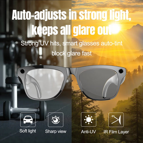 4K HD AI Smart Glasses Photochromic Multifunction Bluetooth Calling Voice Assistant Music Player Translate Camera Glasses